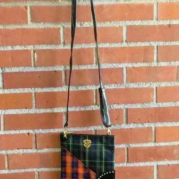 Unique m.a.c multi tartan shoulder bag with faux leather details - Picture 2 of 7